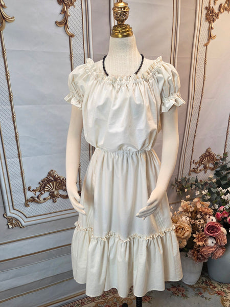 Ruffled Adjustable Hem Chemise - Midi / Tea Length- Ruffled Short Sleeve