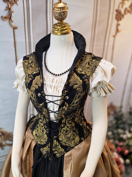 Elizabethan Riding Jacket- Black and Gold Chenille Brocade