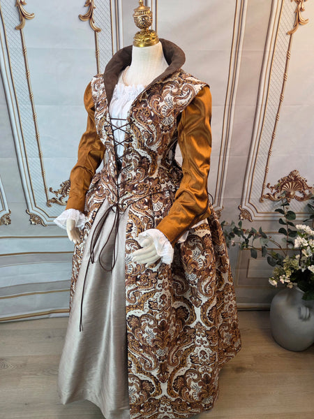 Elizabethan Riding Jacket- Brown and Cream Damask Jacquard