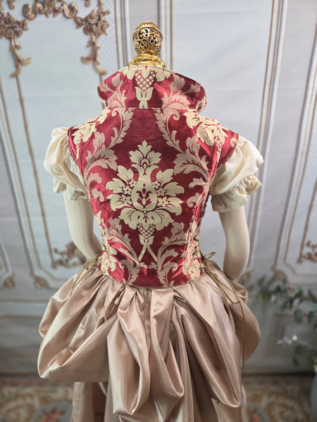 Elizabethan Riding Jacket- Burgundy and Cream Brocade