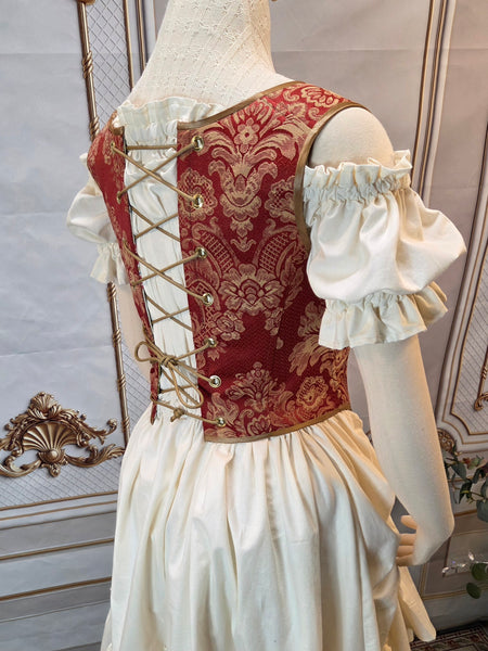 Cottage Bodice - Red and Gold Brocade