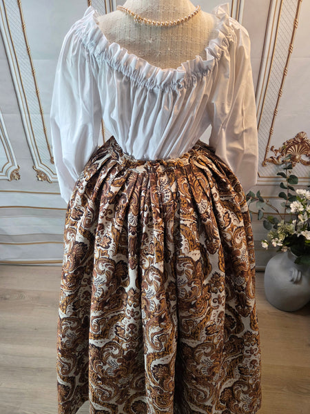 Elizabethan Gown Style Over Skirt - Brown and Cream Damask Jacquard