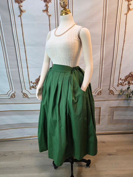 Midi Pleated Skirt Tea Length Drawstring Skirt with Pockets-Variety of colors