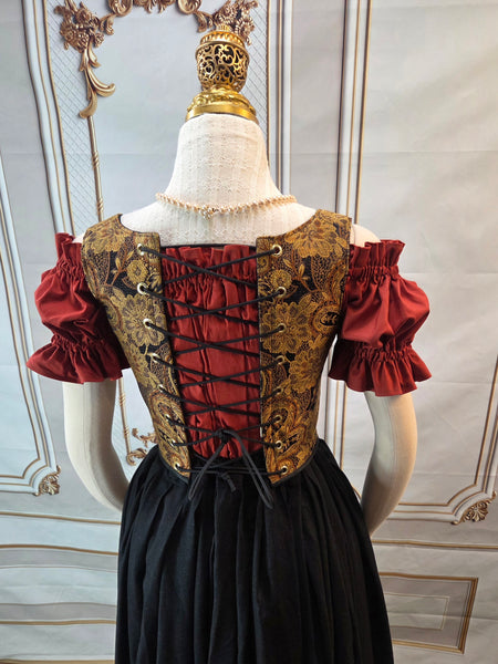 Cottage Bodice - Black and Gold Paisley
