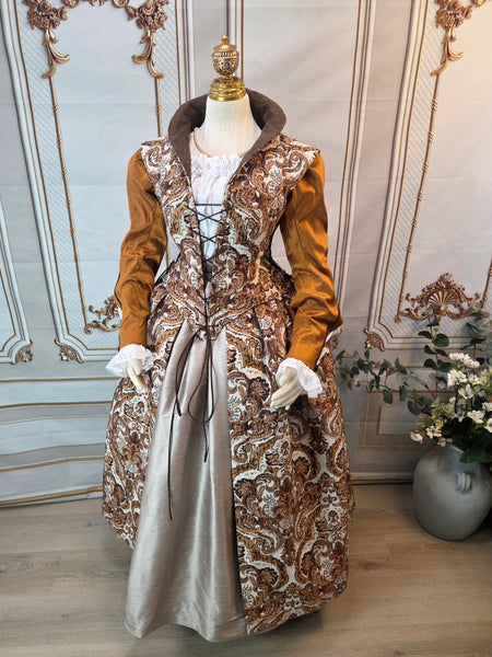 Elizabethan Riding Jacket- Brown and Cream Damask Jacquard
