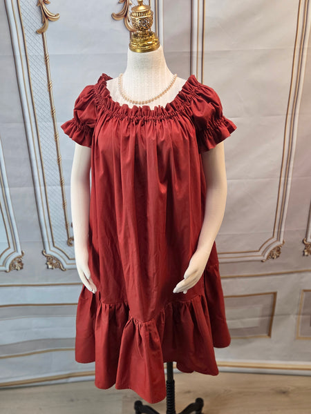 Ruffled Chemise - Midi / Tea Length- Ruffled Short Sleeve - Regency Shift - Nightgown