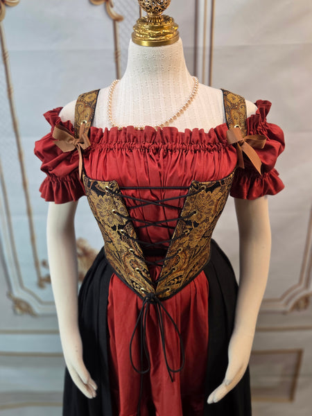 Cottage Bodice - Black and Gold Paisley