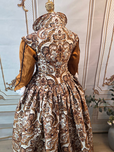 Elizabethan Riding Jacket- Brown and Cream Damask Jacquard