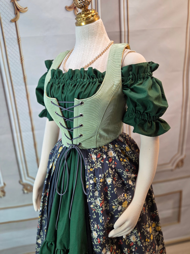 Cottage Dress - Sage, Grey, and Yellow