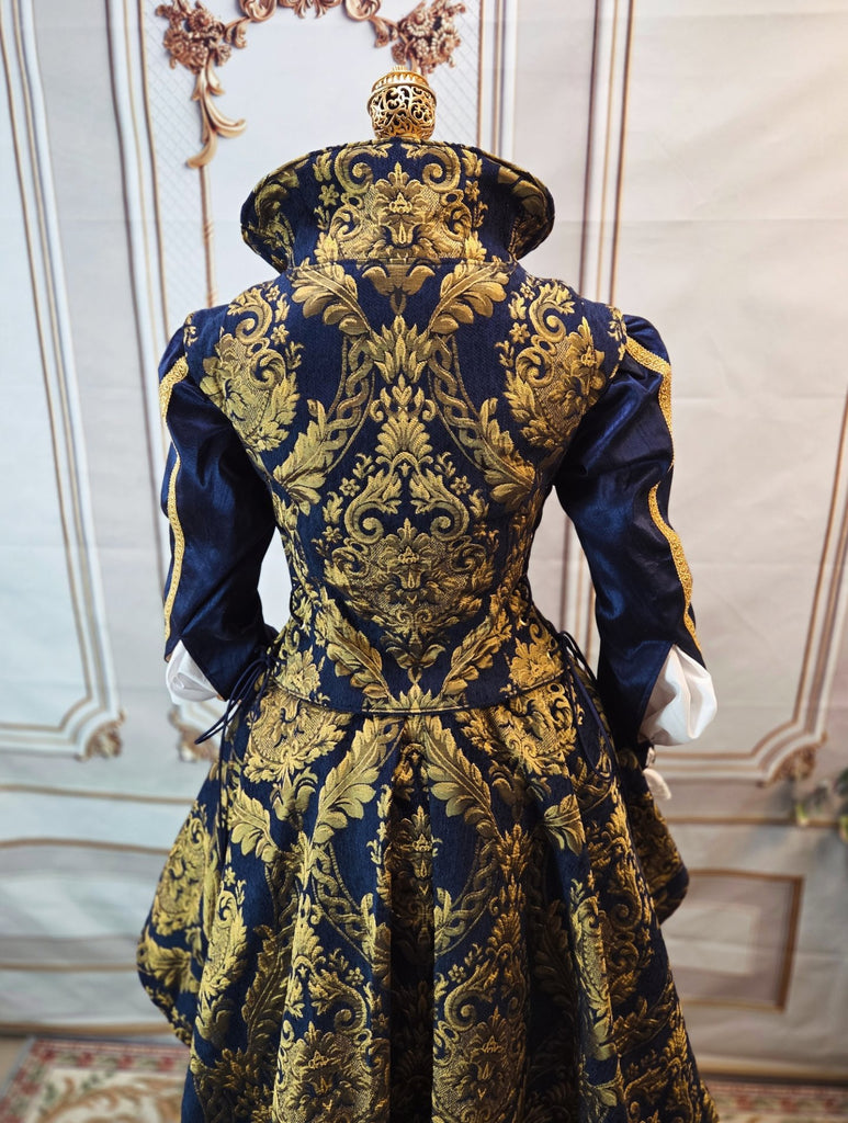 Elizabethan Riding Jacket- Blue and Gold Chenille Brocade EaGenie's Scots 'n Knots Elizabethan Riding Jacket- Blue and Gold Chenille Brocade EaGenie's Scots 'n Knots