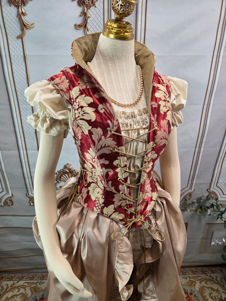 Elizabethan Riding Jacket- Burgundy and Cream Brocade