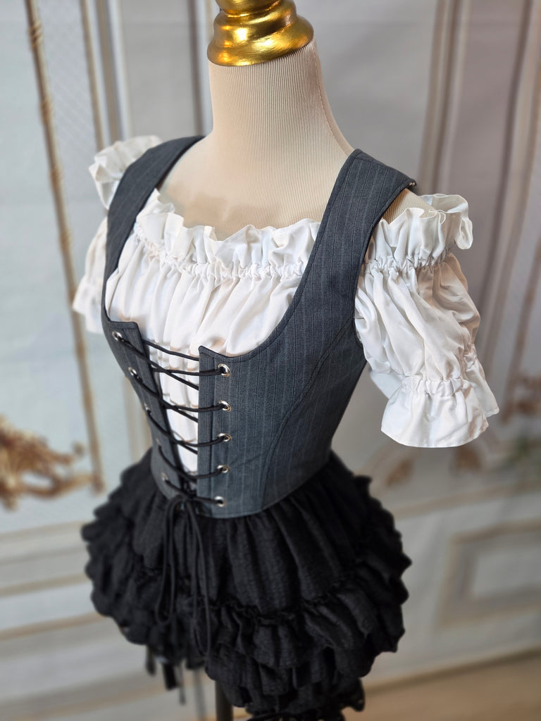 Bodice Vest - Grey Pin Stripes - One of a Kind