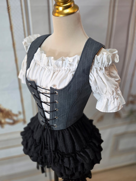 Bodice Vest - Grey Pin Stripes - One of a Kind