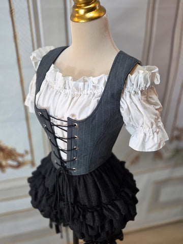 Bodice Vest - Grey Pin Stripes - One of a Kind