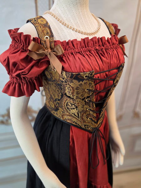 Cottage Bodice - Black and Gold Paisley