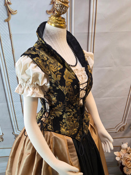 Elizabethan Riding Jacket- Black and Gold Chenille Brocade