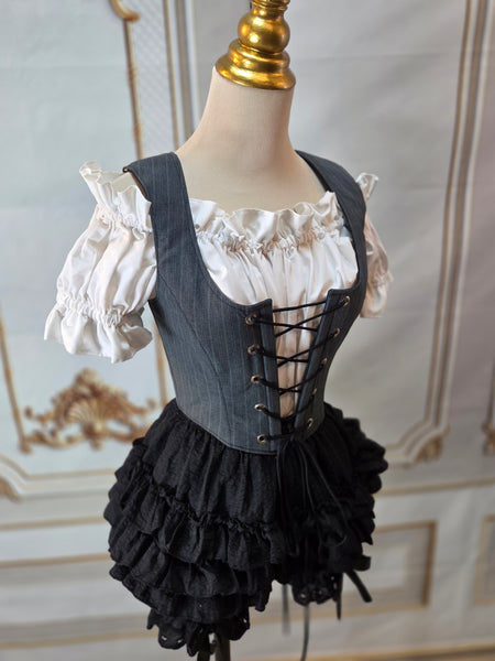 Bodice Vest - Grey Pin Stripes - One of a Kind