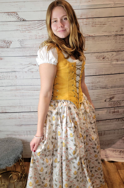 Tea Length Drawstring Skirt with Pockets-Variety of Colors/Patterns